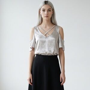 Elodie Metallic Cold Shoulder Top